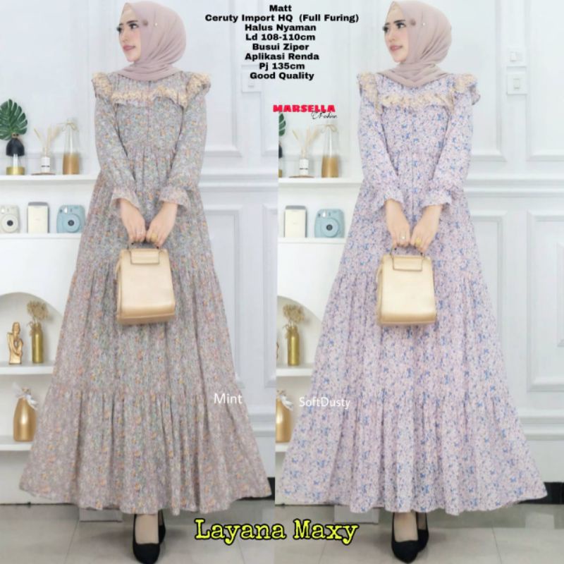 Gamis Ceruty Abaya Dress Layana Maxy Renda Murah Premium Ori Solo