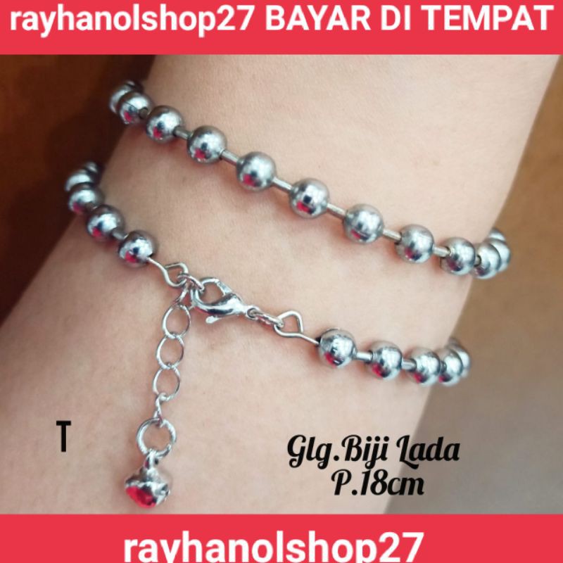 GELANG TANGAN TITANIUM BIJI LADA SILVER GELANG PRIA WANITA TERBARU ANTI KARAT