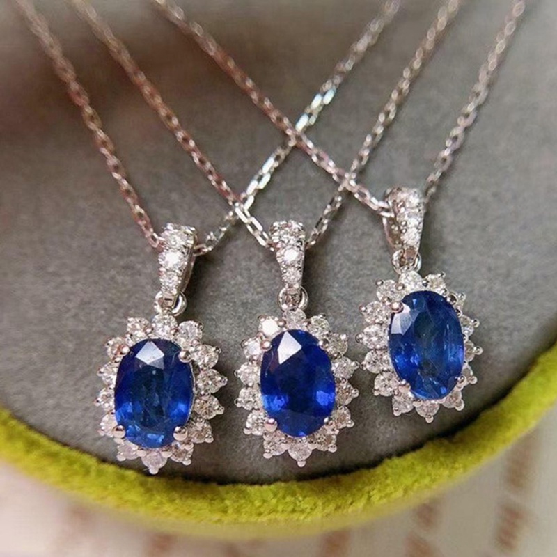 Kalung Liontin Kristal Zircon Bentuk Bunga Matahari Warna Biru Untuk Wanita