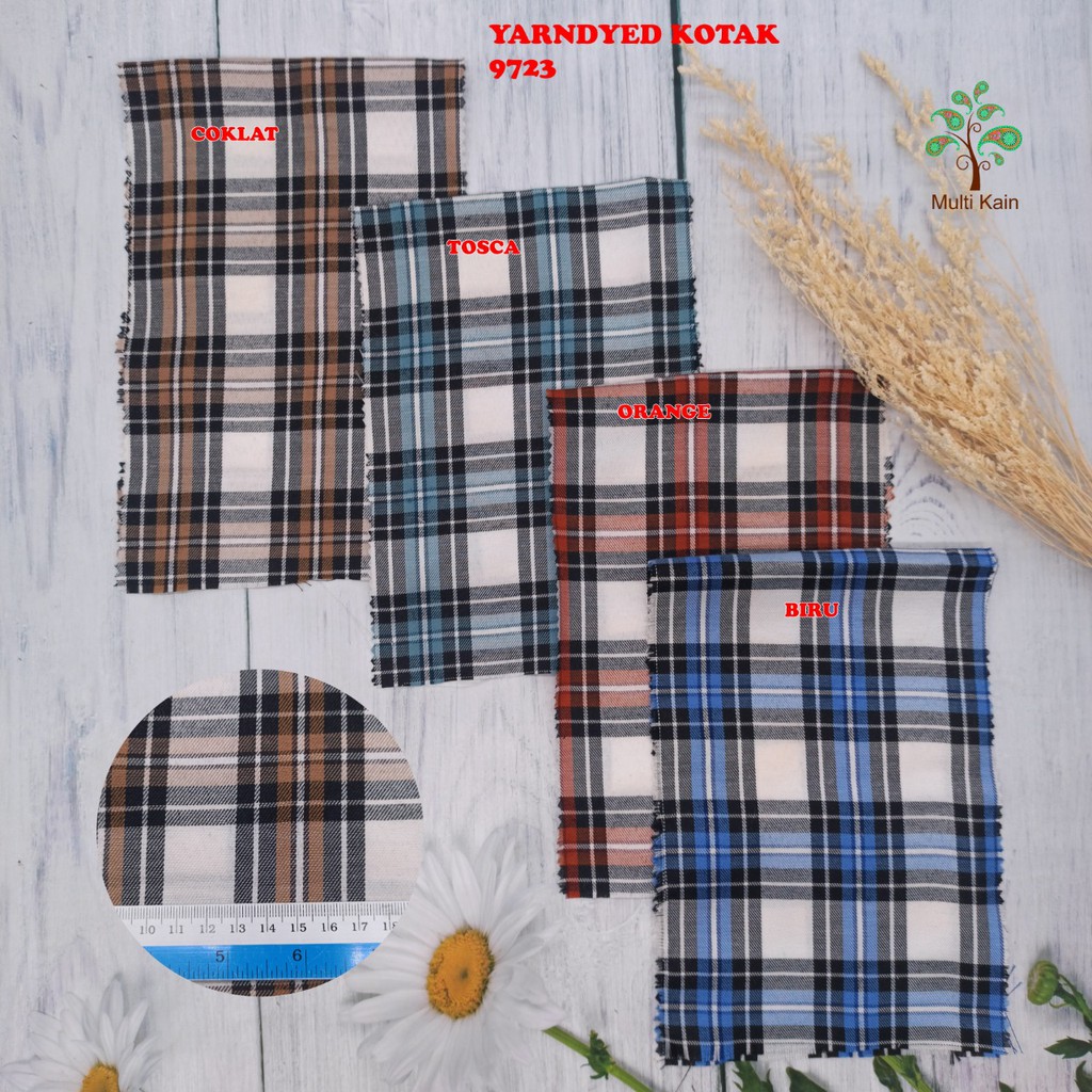 bahan multi kain katun tenun yarndyed kotak / salur basik basic