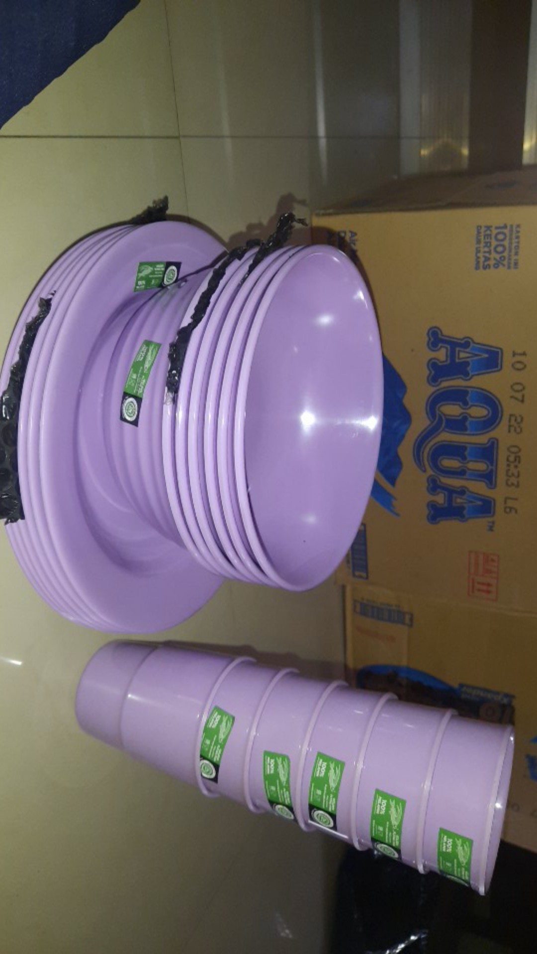 Set Makan Melamin Lilac Piring Mangkok Gelas Ungu Muda Pastel Shabby Chic
