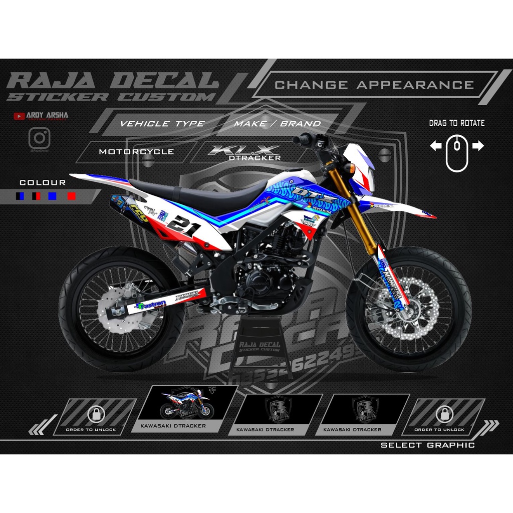 Decal Sticker Kawasaki Dtracker Supermoto Disain Custom Mandalika Racing Kode DT 019