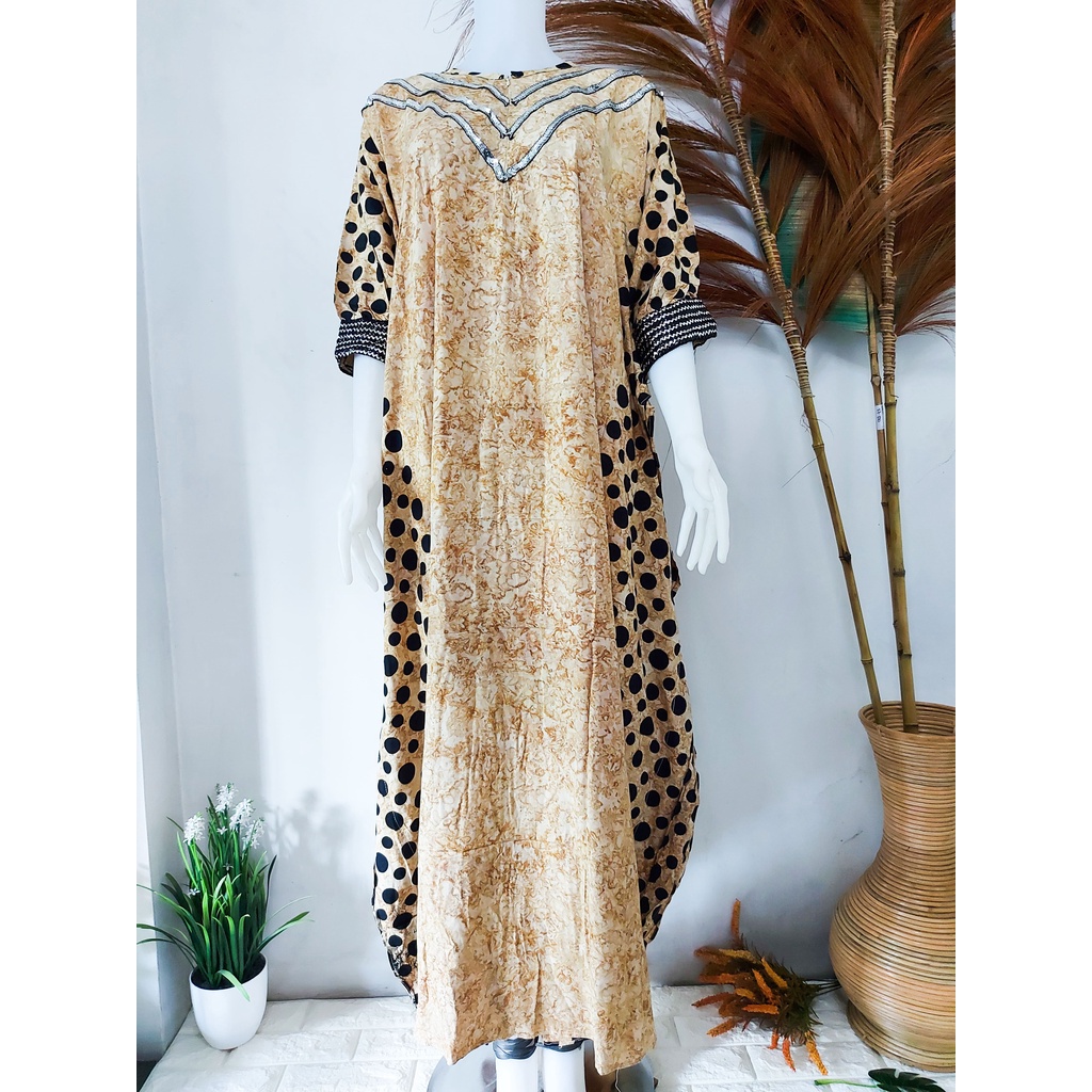 Kaftan Mote Baju Daster Batik Ratu Jawa Pekalongan Motif Polkadot Lengan 3/4 Wanita Premium Anyi Lun