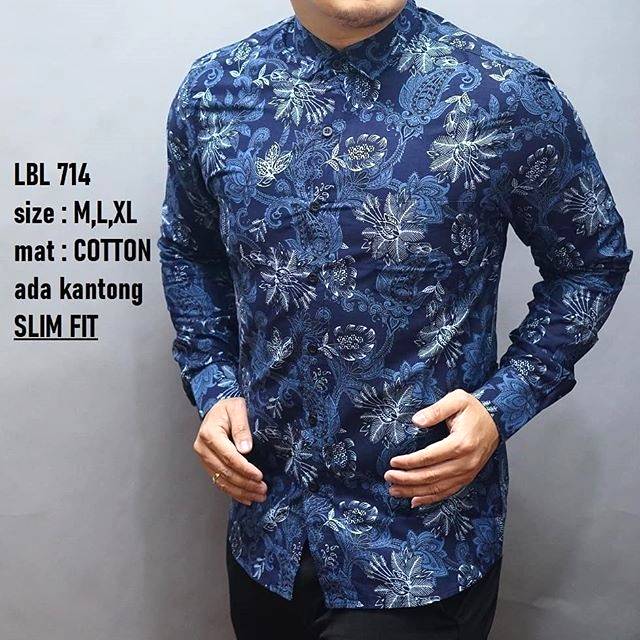 LBL 714 HEM KEMEJA BATIK PRIA SLIM FIT LENGAN PANJANG LUIGI BATANI