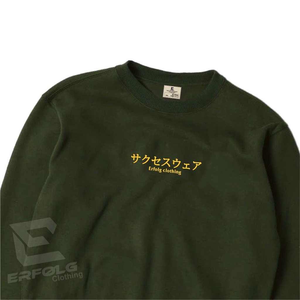 Crewneck Pria Crowneck Hijau Army Motif Simpel Pria Wanita Premium Quality Sweater Crew Neck Oversize Jumbo Cowok Cewek Japanese Korea Style Distro Erfolg Clothing Brand Lokal Bandung Murah Berkualitas