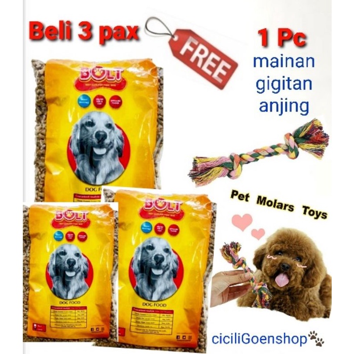 BOLT dog Lamb beef Makanan anjing kering dry dog food 900 gr gram free mainan