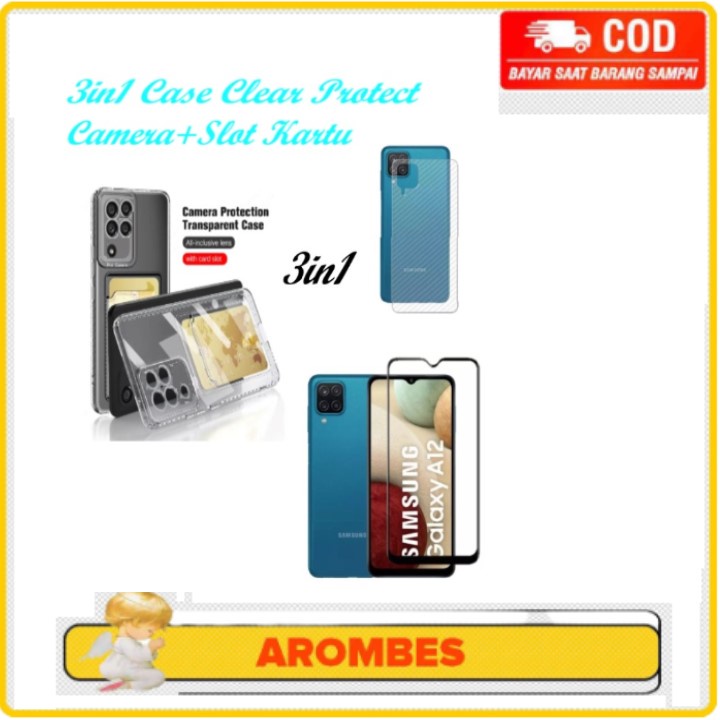 Paket Promo Paket 3in1 Soft Case Clear Bening Transparan Protect Camera+Slot Kartu Samsung a12 Samsu