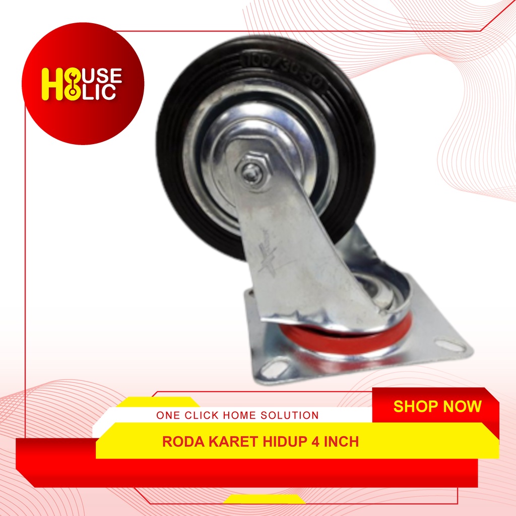 Roda Caster Karet Hidup 4&quot; Inch Roda Etalase Troley Troli Roda Kastor