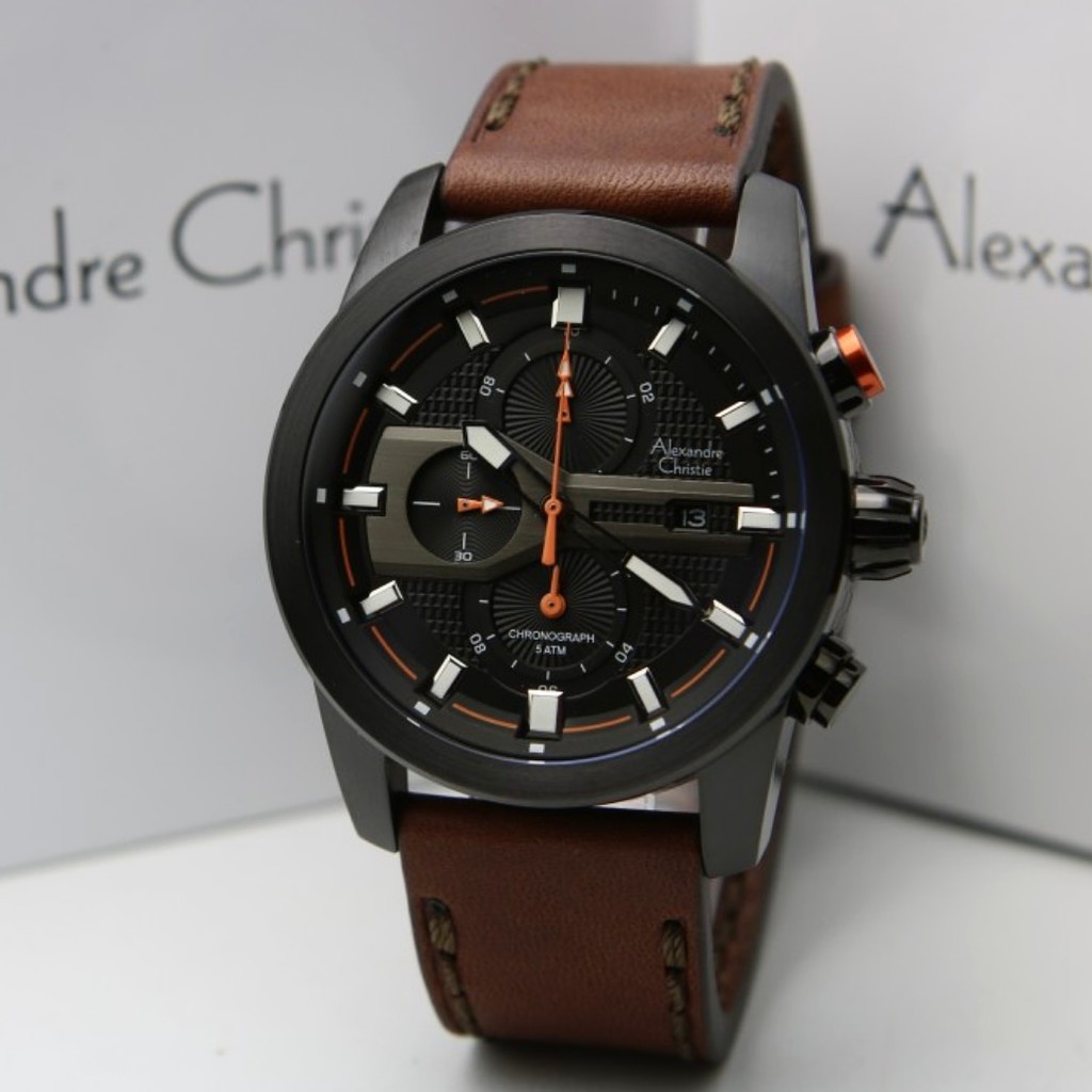 Alexandre Christie Original AC6562 Jam Tangan Pria Kulit Tali Coklat Hitam