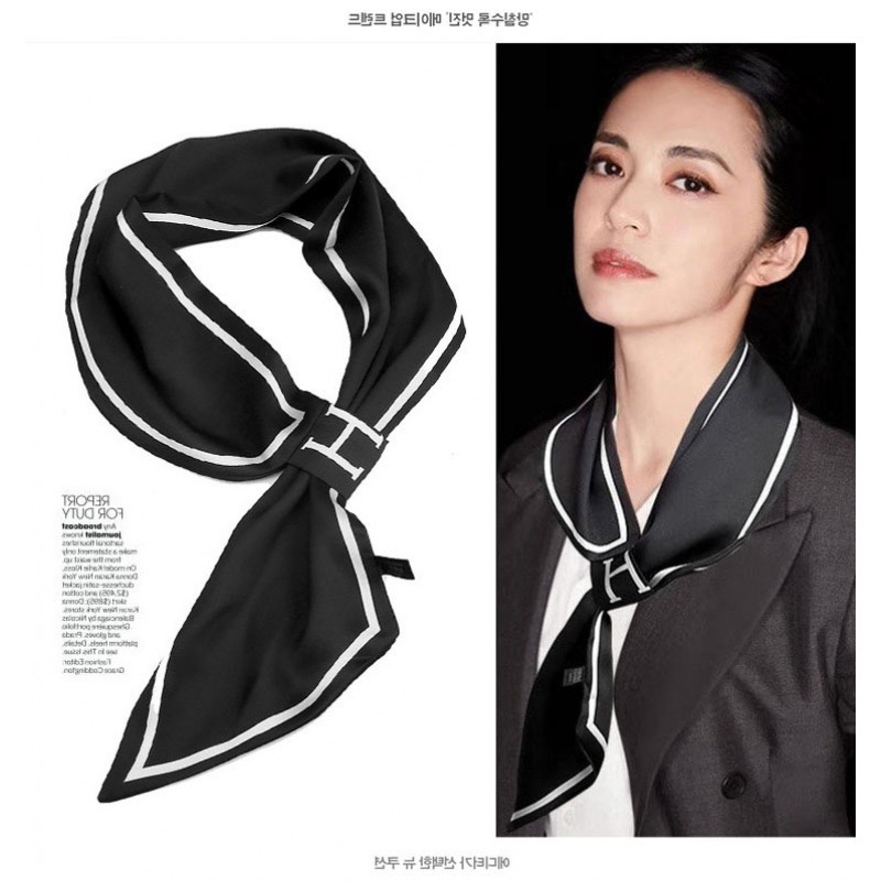 Scraft syal Dongdaemun Korea Selatan baru gaya titik gelombang kelopak kecil kecil persegi syal syal sutra silk scarf wanita silk leher Fashion import Polka dots hitam