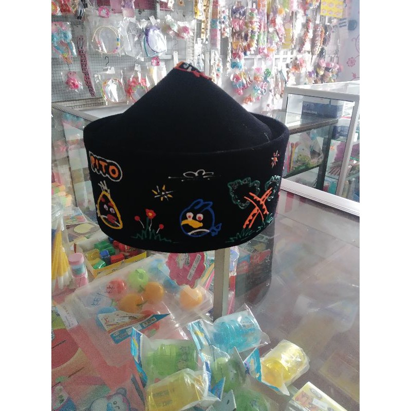 songkok lukis angry bird gratis nama anak, kopiah angry bird, peci angry bird, karakter