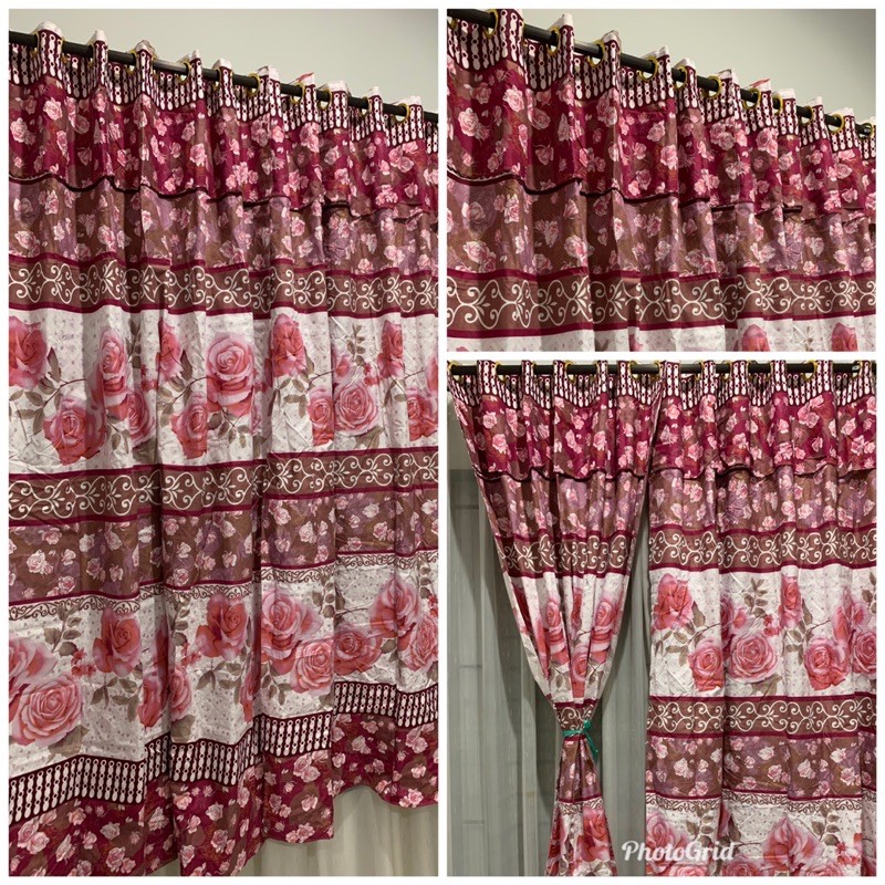 [ PINTU DAN JENDELA ] GORDEN SMOKRING + PONI MOTIF BUNGA KEMBANG PINK