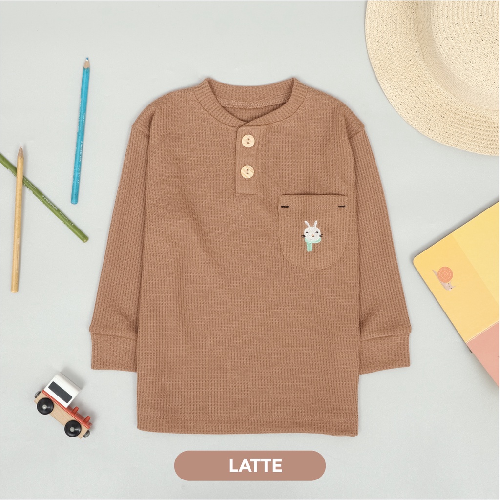 Mooi Sweater Anak Ara Pocket Waffle Top-LATTE
