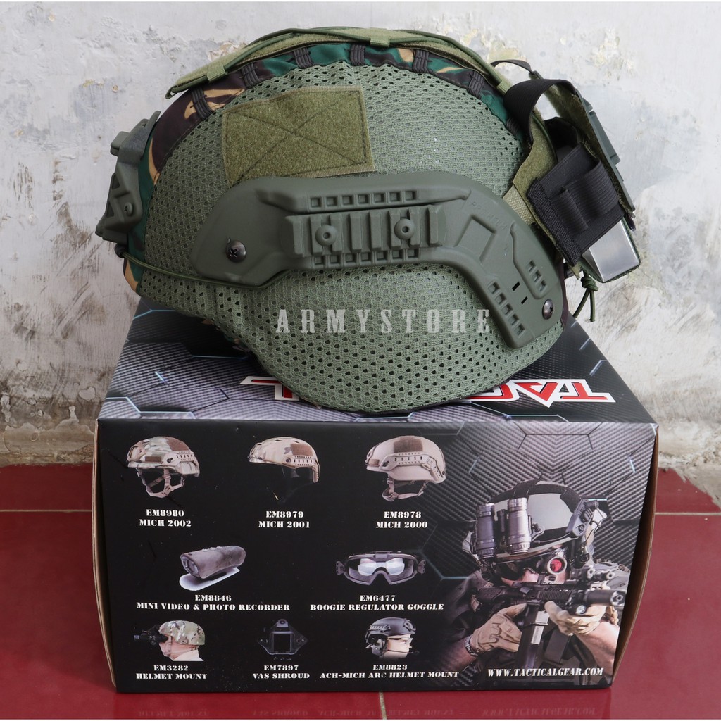 helm tactical mich 2000 full cover hijau loreng