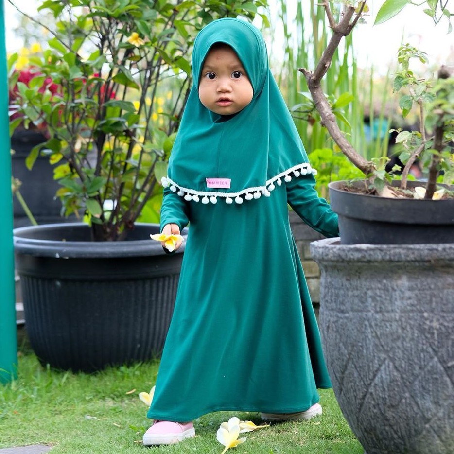 Gamis Bayi Perempuan Pompom Jersey Import / Gamis Anak Khaireen Newborn 1 Tahun / Gamis Bayi