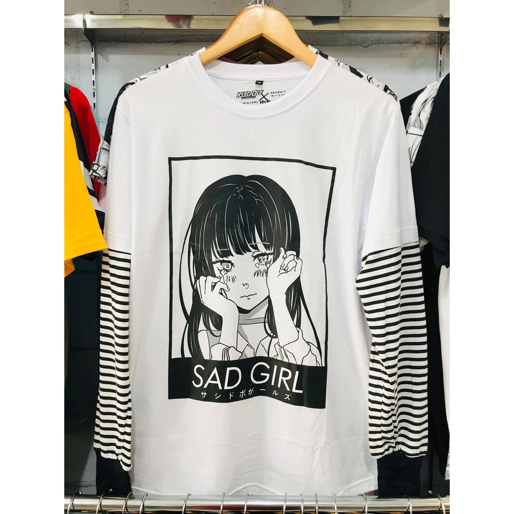 SAD GIRLS Streetwear Oversized Longsleeve Anime Character ready stock