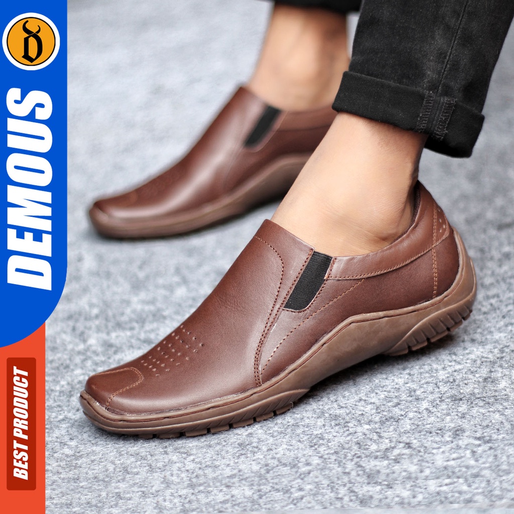 Sepatu Slip On Pria Sepatu Casual Pria Formal Kulit Asli Sepatu Pantofel Kerja Kantor Kuliah Kondangan Sepatu Slop Pria Sepatu Hitam Pria DEMOUS BADIL