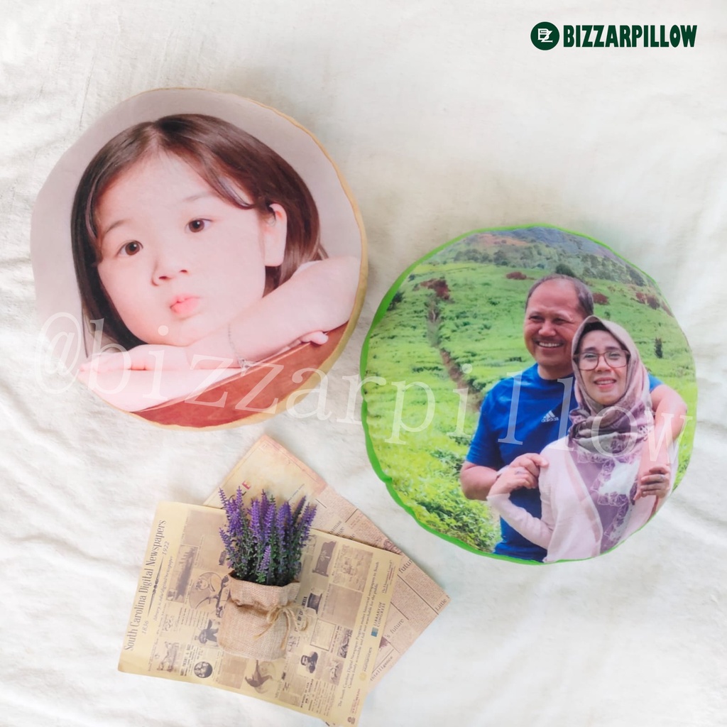 Bizzarpillow Bantal Foto Custom  Fullprint Bulat Diameter 40cm BZ031