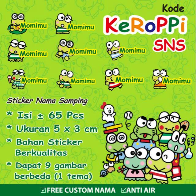 

Stiker/Sticker/Label Nama Samping Anak/Remaja/Dewasa Custom Keroppi