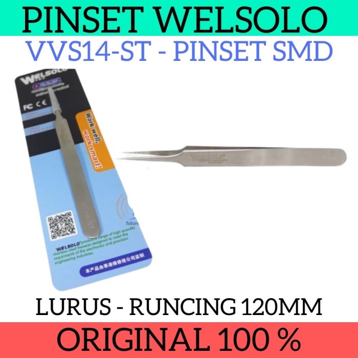 WELSOLO ST-14 Pinset Fine SMD Presisi Tweezer Lurus Runcing 120mm