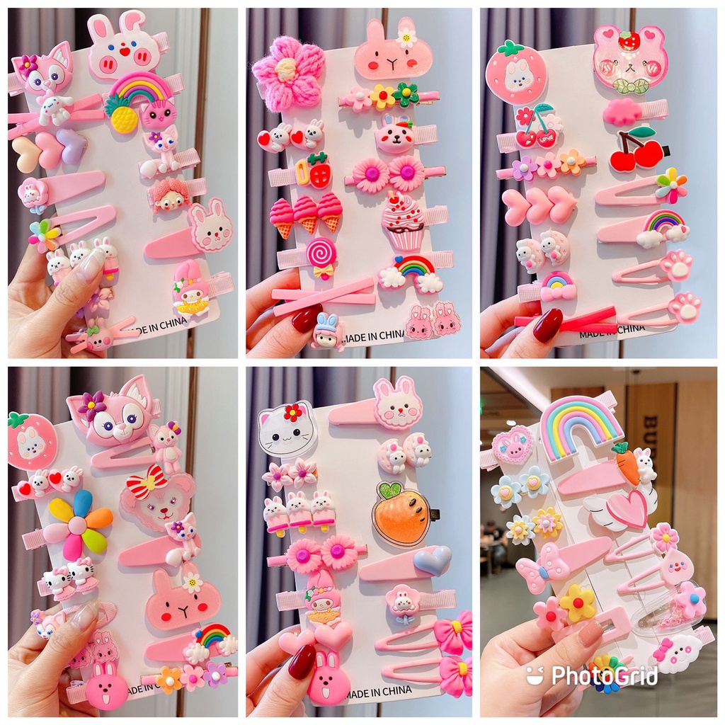 (LOLI-JKT) AK-13 JEPIT ANAK 14IN1 WARNA WARNI MOTIF LUCU IMPORT 6 WARNA