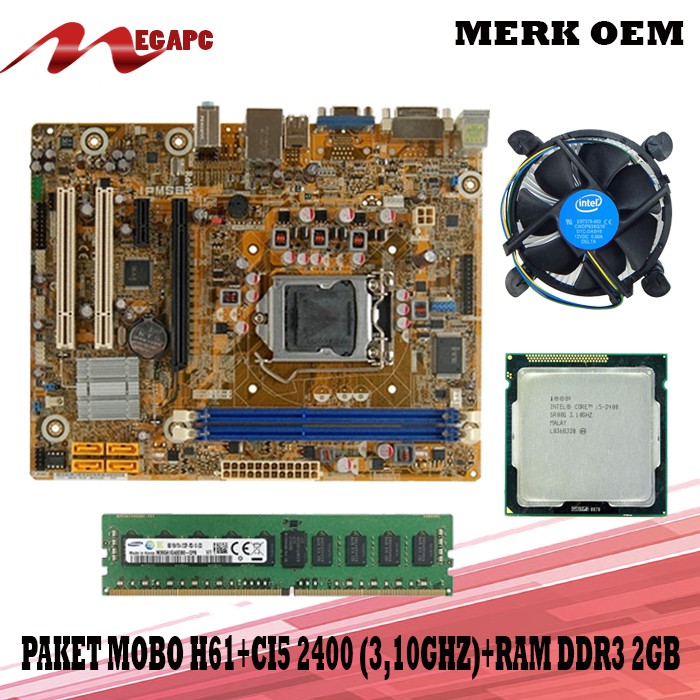 PROMO Paket Mainboard 1155 H61 Ddr3 + Core i5 2400 + Fan + Ram DDR3 2GB