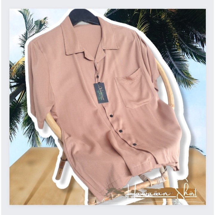 Kemeja Hawai Lengan Pendek Pria Wanita Jumbo Latte Polos