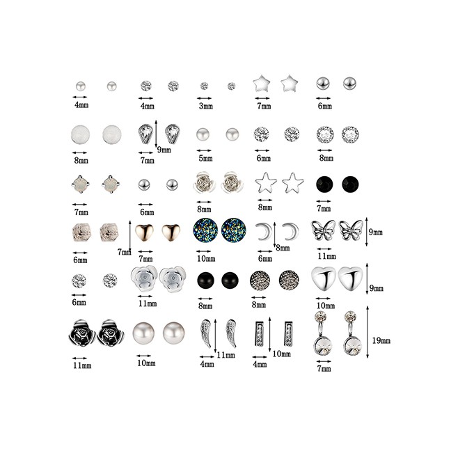 LRC Anting Set Fashion Silver Sun And Moon Star Alloy Stud Earrings 30 Pairs F83540