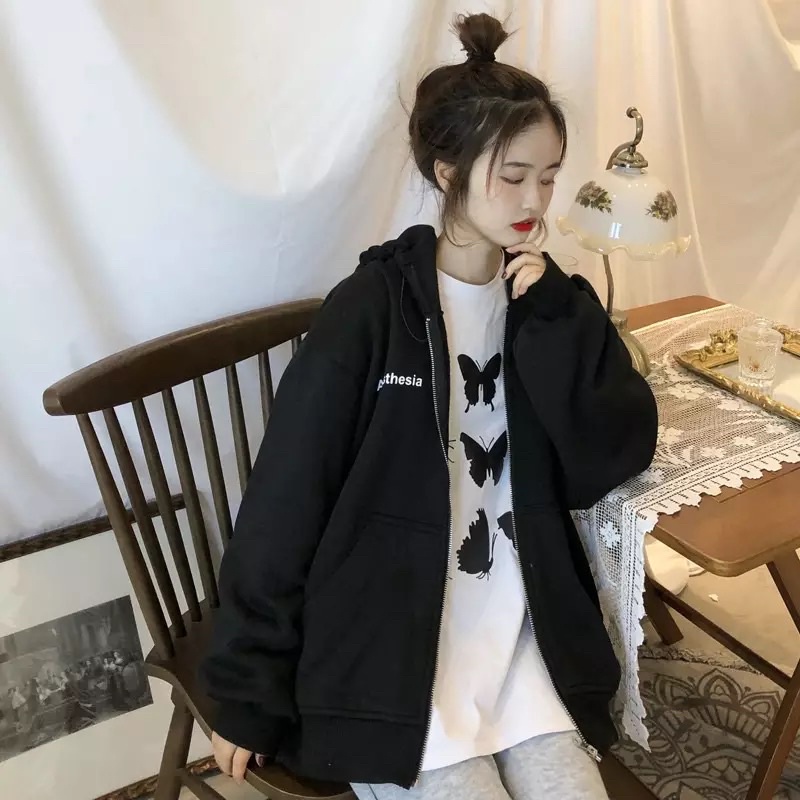 jacket hoodie ziper wanita oversize ANESTESIA ZIPER jaket hoodie polos cewek ukuran M L XL