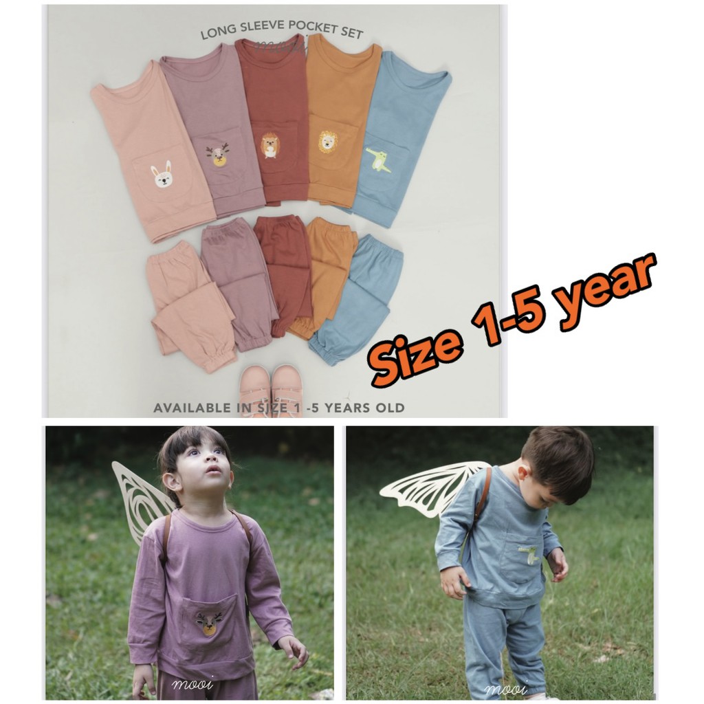 AMBYAR Last Stock MOOI LONGSLEEVE POCKET SET SETELAN PANJANG KANTONG ANAK 1-5 TAHUN CBKS SO