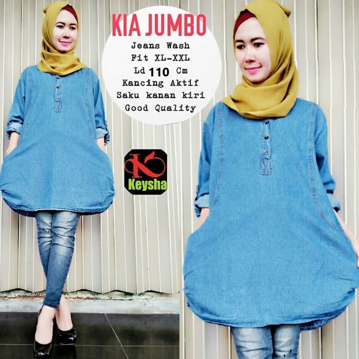 atasan blouse denim jeans wash ABG kia jumbo big size keysha