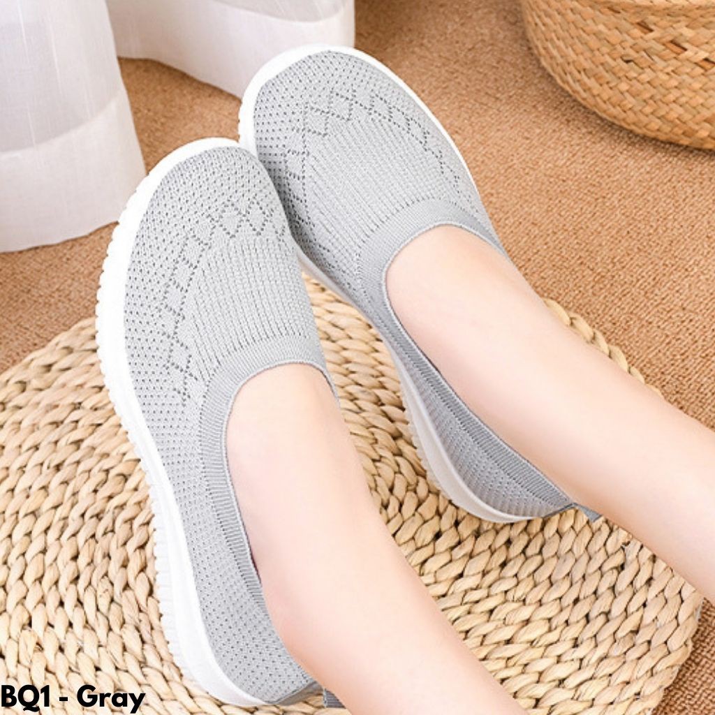 SEPATU KETS SNEAKERS TANPA TALI WANITA NYAMAN LARI CASUAL EMPUK ANTI LICIN GUNUNG BQ1