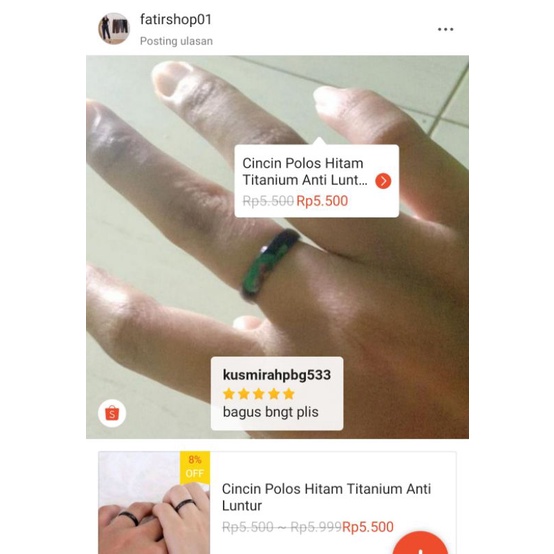 Cincin Polos Hitam Titanium Anti Luntur