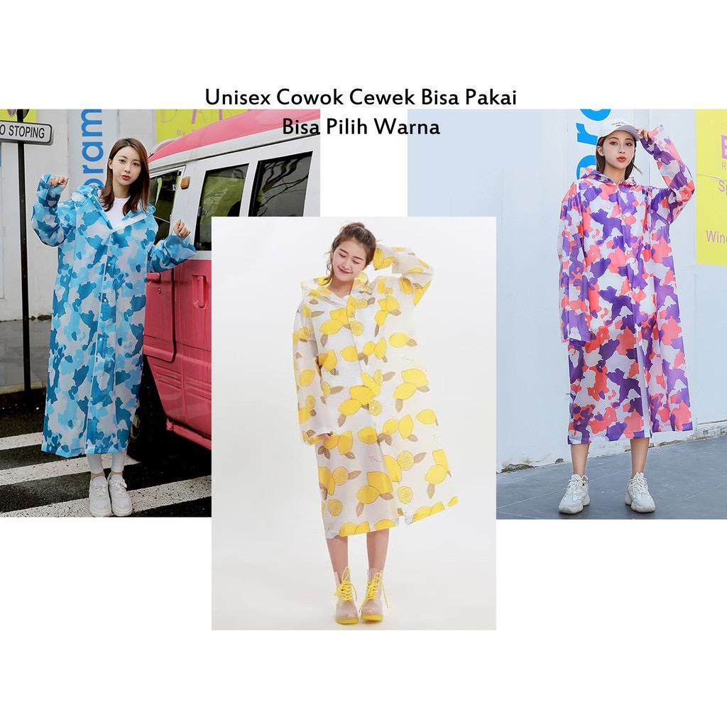 Jas Hujan Lucu/Jas Hujan Wanita Terusan/Jas Hujan Transparan/ Jas Hujan Travelling Motif Lemon/EVA R