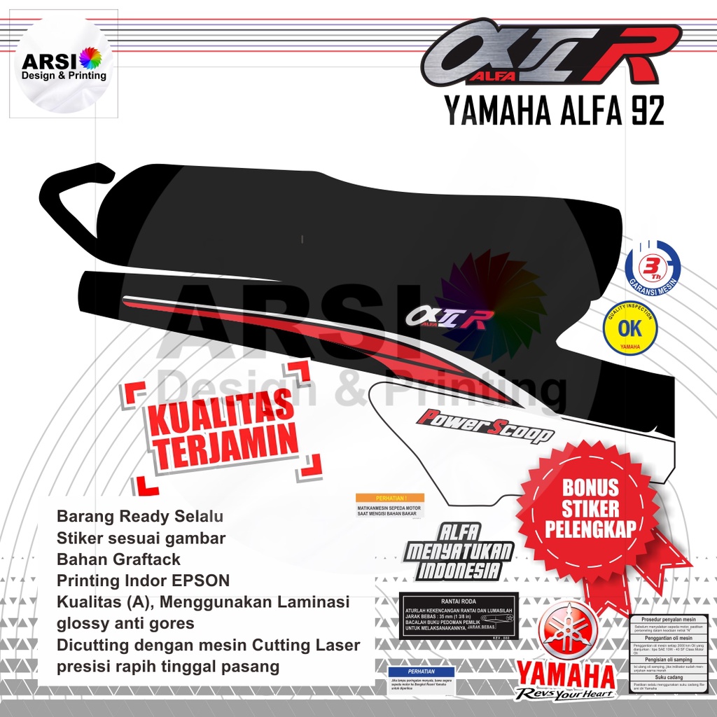 STRIFING YAMAHA ALFA 92 STIKER YAMAHA ALFA 92 LOGO YAMAHA ALFA 92