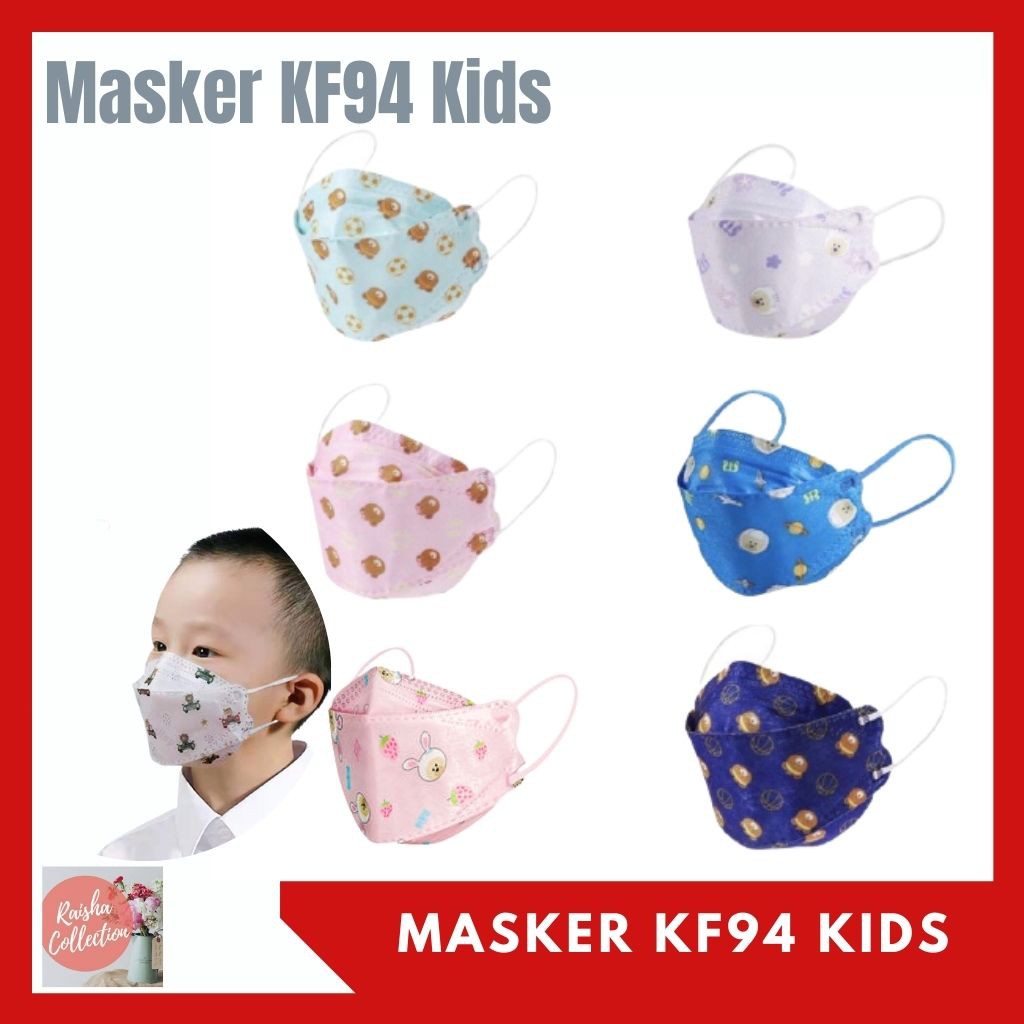 Rc [ Isi 10PCS] Masker KF94 Kids Motif Anak Earloop 4Ply  Disposable Mask Tali Kuping Model EvoKorea