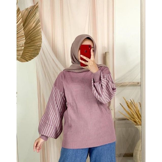 Belleza Outlet baju rajut Cardigan rajut atasan wanita Vania Blouse