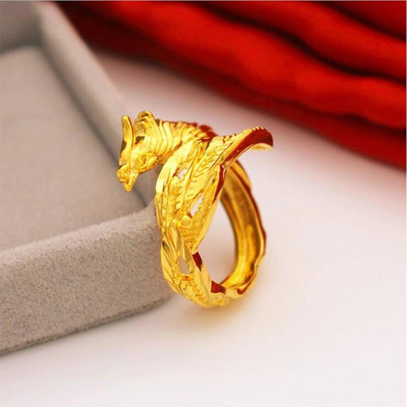 Fashion Golden Phoenix Dragon Cincin Pasangan Pria Wanita Perhiasan Baja Titanium Pernikahan Terbuka Cincin Ukuran Dapat Disesuaikan