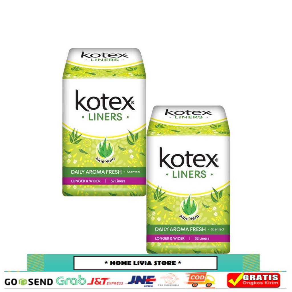 Kotex Fresh Liner Longer & Wider Aloe Vera (32 pcs) x 2 Pcs