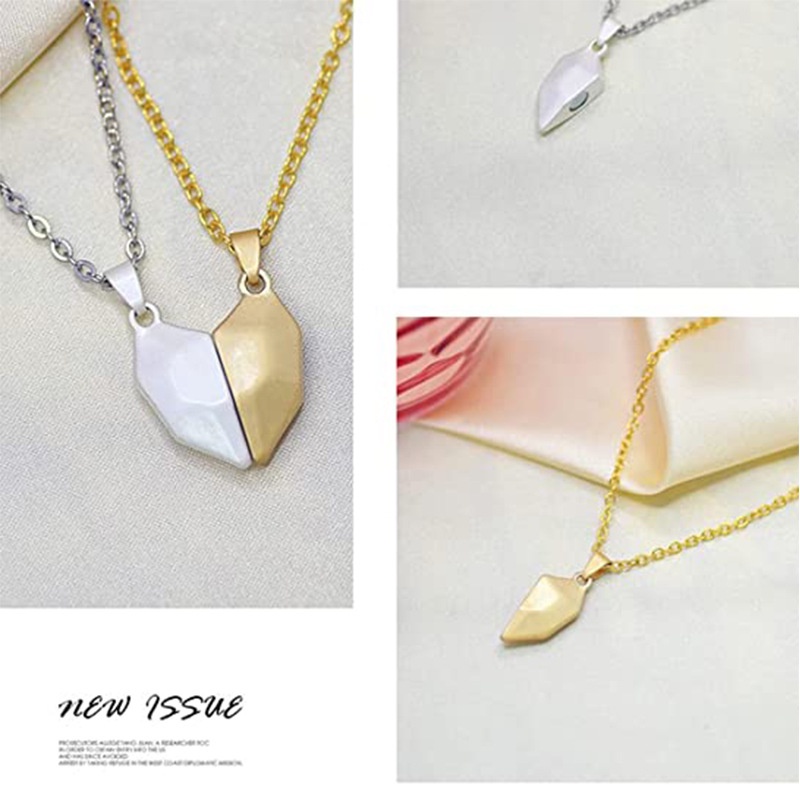 2pcs / Set Kalung Rantai Klavikula Liontin Hati Magnetik Gaya Minimalis Untuk Pria Dan Wanita