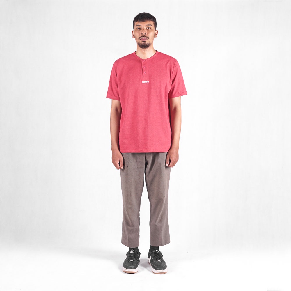 Xofty Kaos Henley 2Tone Red O-Neck T-shirt Cotton 24s