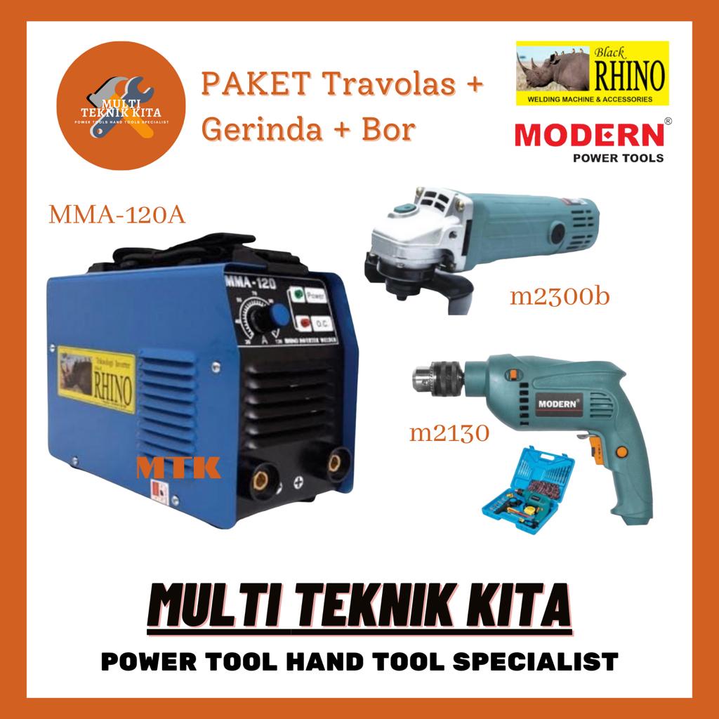 PAKET Mesin las 450 watt 120A IGBT Rhino Mesin Gurinda 4" M2300B Bor 13mm M2130 Modern