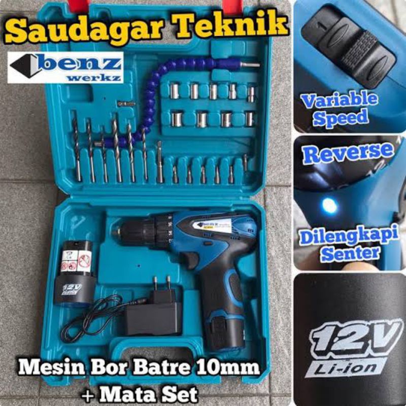 Benz cordless Mesin bor baterai 12v