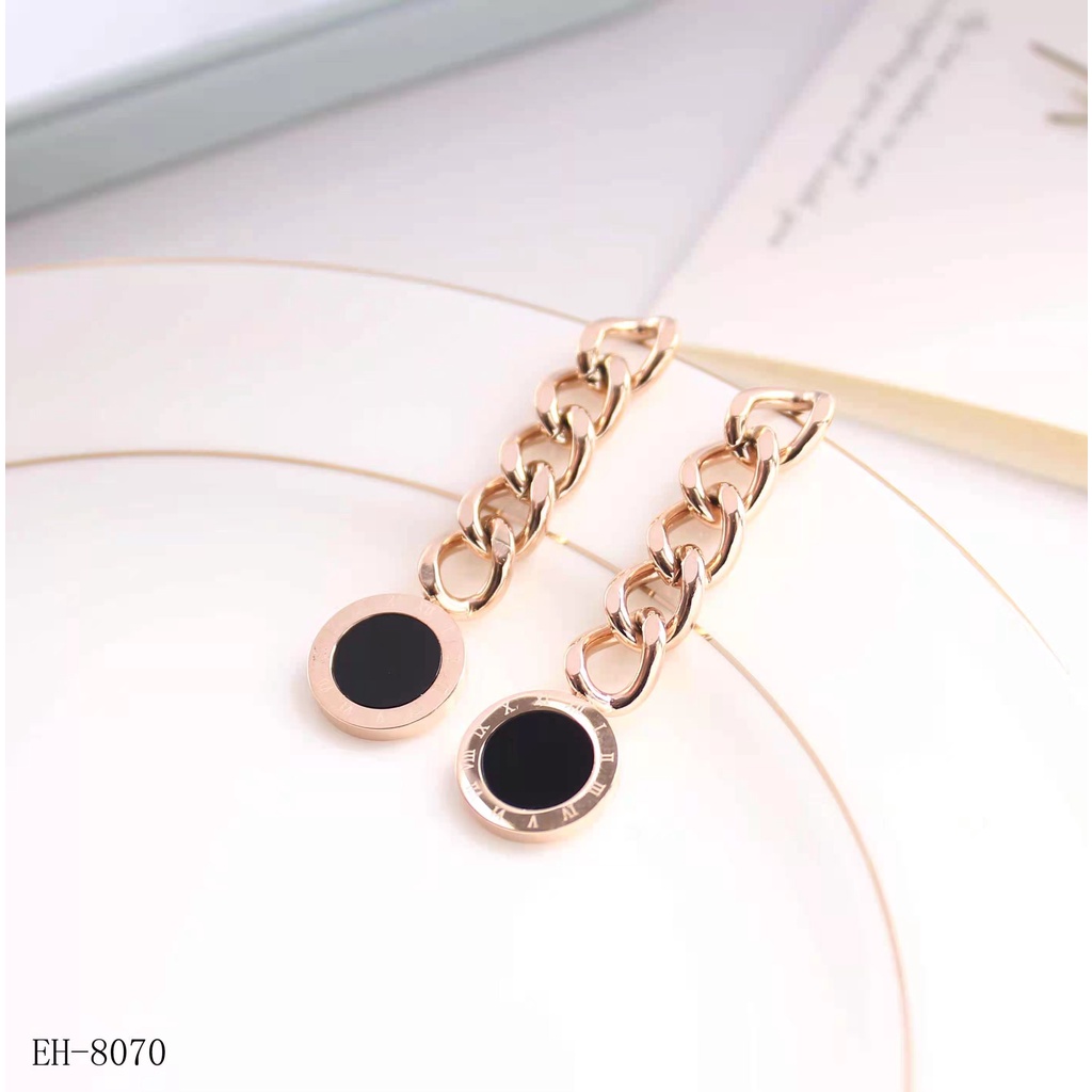 Set Titanium Kalung Dan Anting Permata Hitam Perhiasan Fashion 4510