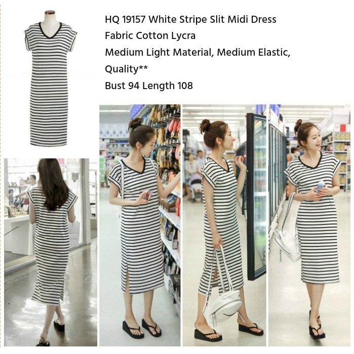 White Stripe Slit Midi Dress h f9157 import
