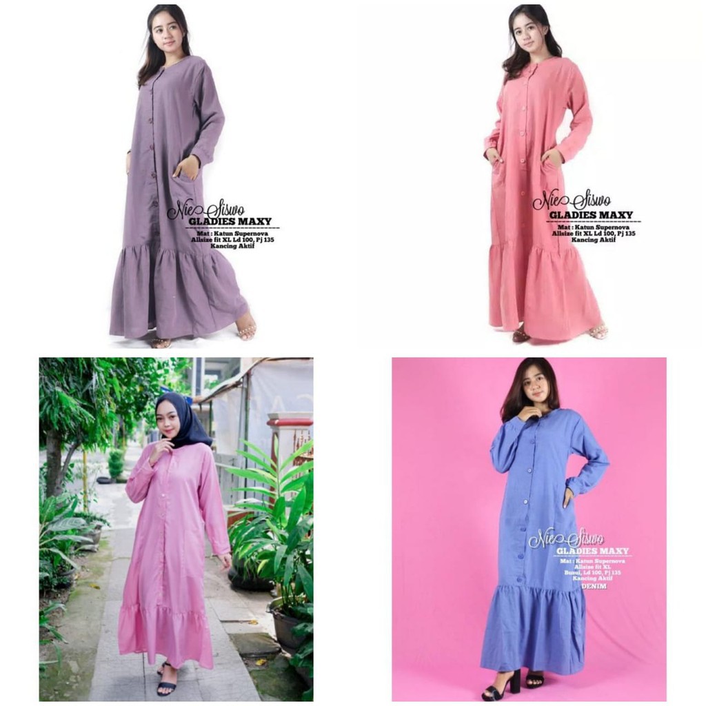 GLADIES MAXI DRESS - Gamis Moscrepe Jumbo Rempel Susun - Gamis Muslim Murah