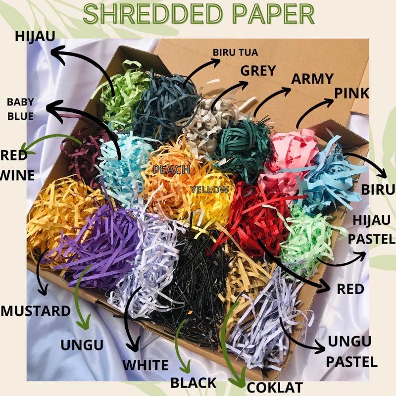 

(TERMURAH) Gift Box Filler Shredded Paper / Isian Hampers Parcel / Kertas Cacah / Kertas Serut /Potongan Kertas