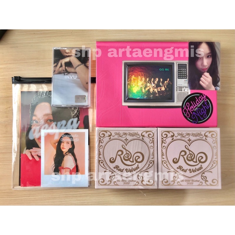 all about sm girlgroup karina taeyeon seulgi wendy aespa photopack pp sg22 season’s greetings 2022 snsd girls generation holiday all night album only pc photocard red velvet rv feel my rhythm fmr orgel ver standee