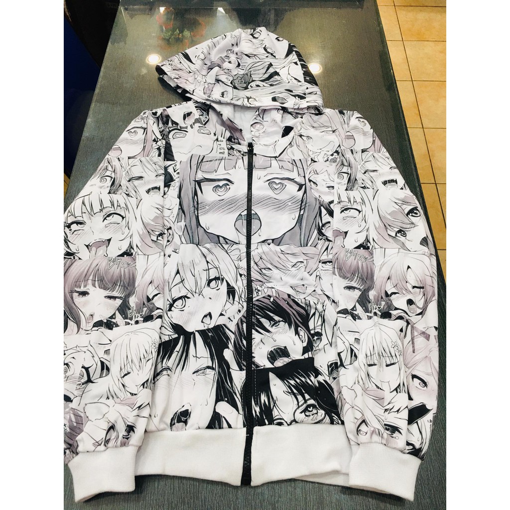 Jaket Zipper Ahegao Fullprint Nekopoi Loli Waifu White