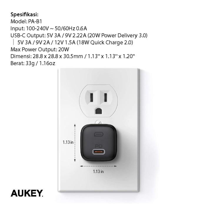 Aukey Adapter Mini PD Type C 20w - 500695 / 500725 / 500967 - PA-B1